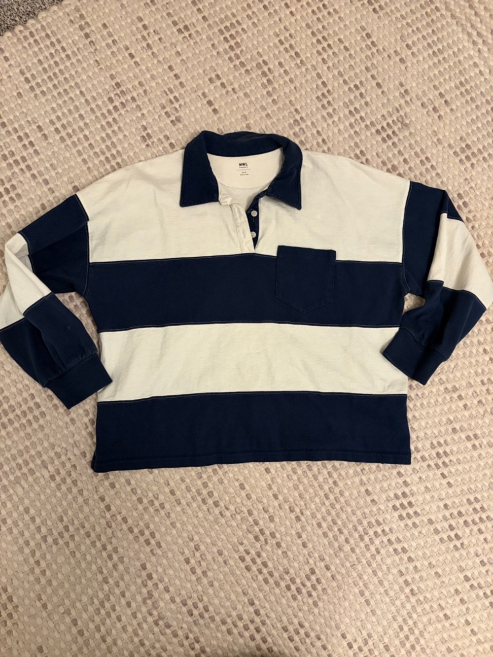 Madewell Striped Rugby Polo Shirt in Navy and White